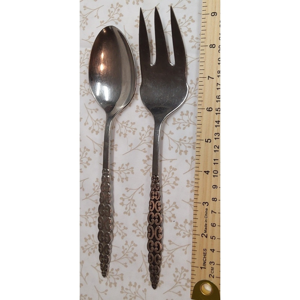 International Silver Lyon ROMANESQUE Stainless Scrolls Serving Spoon & Fork